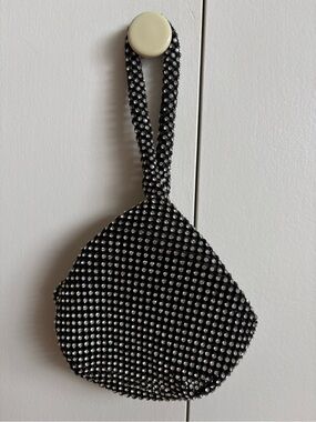 Black Crystal-Embellished Wristlet Bag
